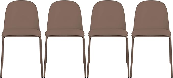 2xhome Parent Modern Stackable Armless Dining Chair | Plastic Shell Seat with Metal Legs | Indoor or Outdoor Use | Home Kitchen Patio (4, Brown, Padded Seat) by 2xhome