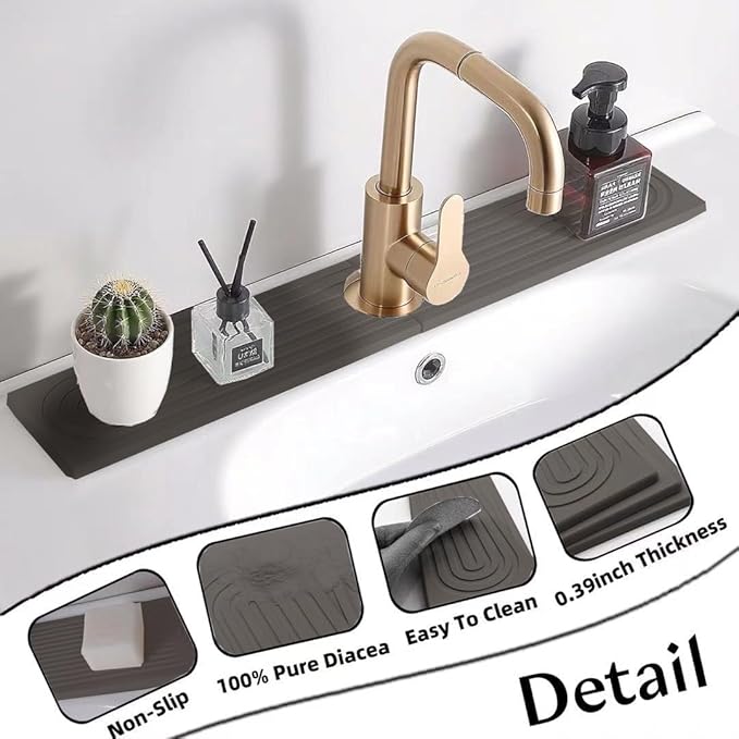 Quick Drying Stone Faucet Mat for Kitchen Sink, 15.7'' Long Diatomite Sink Tray - Image 6
