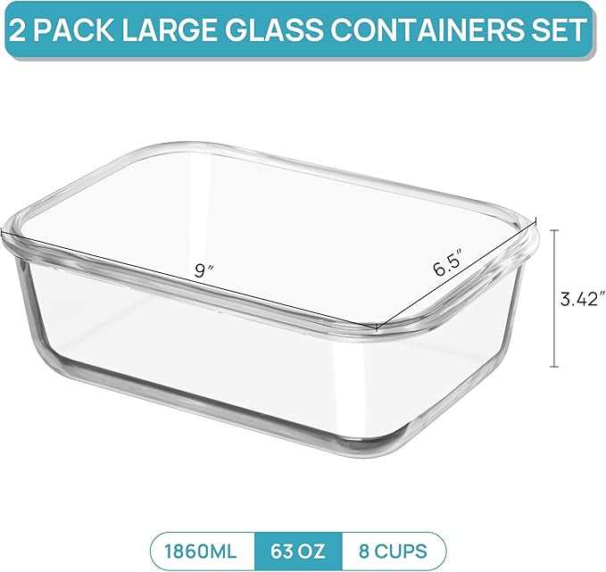 Vtopmart 2Pack 1860ml/63oz Large Glass Containers Food Storage - Image 2