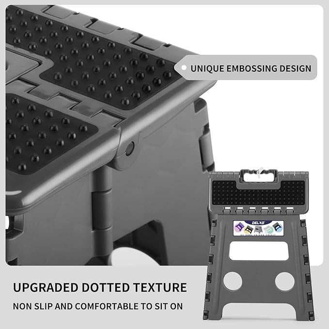 Delxo Folding Step Stool 13 inch Height Heavy Duty Foldable Step Stools for Adults and Kids,Kitchen Small Collapsible Fold Up Stepping Stool 1 Pack in Grey Dotted Texture - Image 5