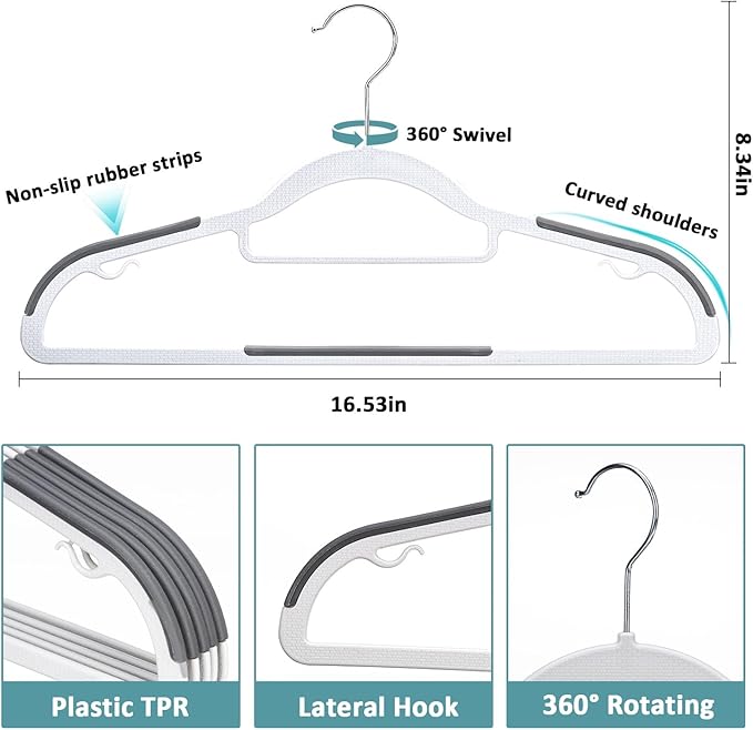30-Pack Plastic Clothes Hangers, Space Saver, Non Slip, 360° Swivel Hook - Image 2