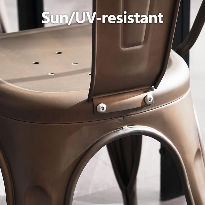 Nazhura Metal Dining Chair Farmhouse Tolix Style for Kitchen Dining Room Café Restaurant Bistro Patio, 18 Inch, Stackable, Waterproof Indoor/Outdoor (Sets of 4) (Steel Seat, Bronze) - Image 4