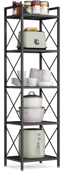 SONGMICS 5-Tier Metal Storage Rack, Shelving Unit with X Side Frames, Dense Mesh, 12.6 x 15.7 x 57.3 Inches, for Entryway, Kitchen, Living Room, Bathroom, Industrial Style, Ink Black UBSC145B01 by SONGMICSbySONGMICSHOME