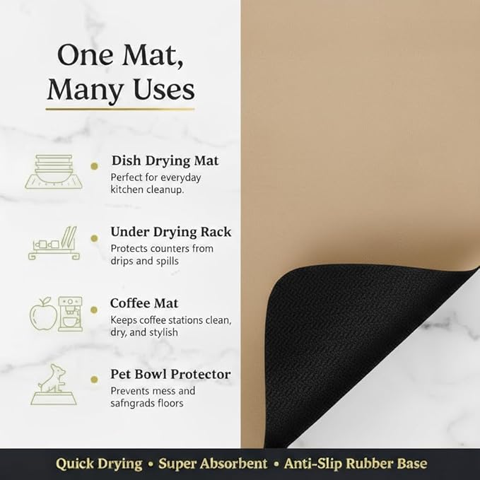 Dish Drying Mat Super Absorbent – 16" x 18" Coffee Mat - Image 6