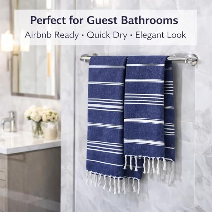 Clotho 4 Pack Navy Blue Turkish Hand Towels - Image 4