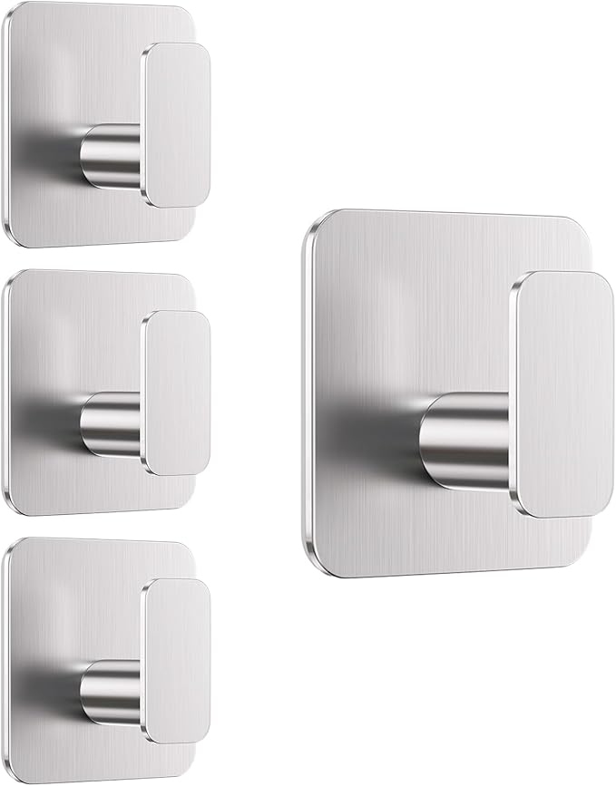 Silver Hooks for Hanging Heavy Duty, Adhesive Hooks for Shower, Waterproof & by Aikzik