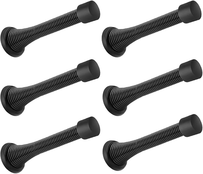 6 Pack Spring Door Stopper Black- 3-1/4" Flexible Spring Door Stops by KOVOSCH