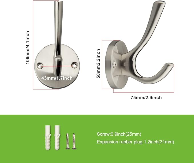 TUNNY 3 Pack Round Coat Towel Hooks - Image 2