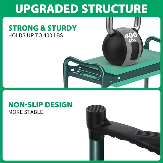 TomCare Garden Kneeler and Seat 10.64” Wider Larger Soft Kneeling Pad Garden Bench with 2 Large Tool Pouches Heavy Duty Garden Stool Foldable Tools Gardening Gifts for Women Men Gardeners - Image 3