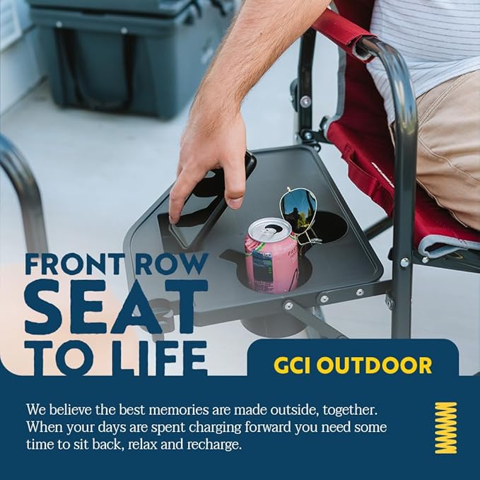 GCI OUTDOOR Freestyle Rocker XL with Side Table Camping Chair | Portable Folding Rocking Chair with Solid, Durable Armrests, Drink Holder & Comfortable Backrest — Red - Image 8