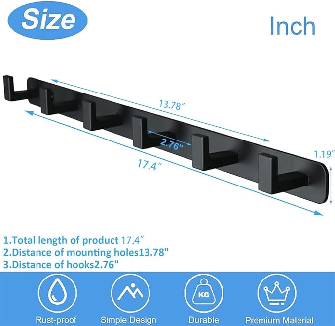 Coat Rack, Heavy Duty Stainless Steel 6 Tri Coat Hook Hanger, Wall Mounted - Image 7