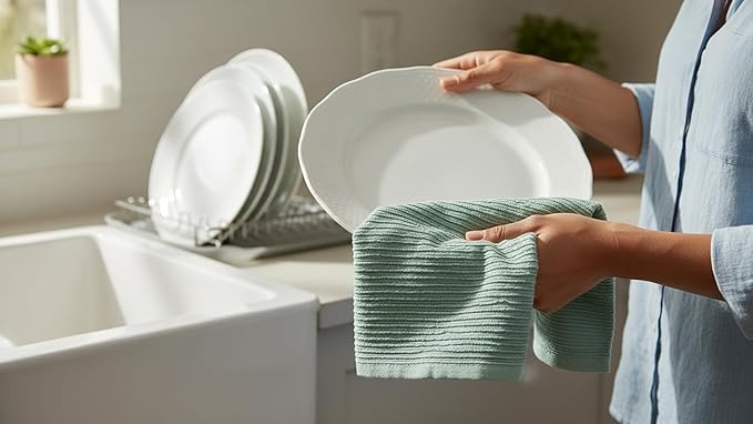 Seafoam Light Sage Aqua Mineral Green Kitchen Hand Dish Towels: Oversized 28" x - Image 7