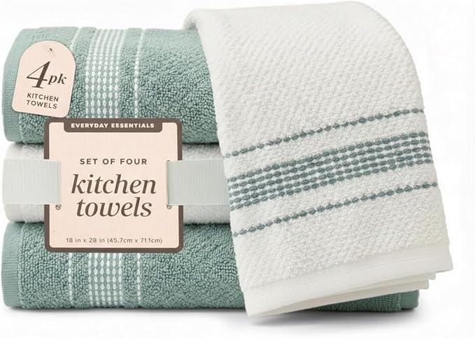 MosJos Kitchen Towels, Cotton Soft Large 18 x 28 Dobby Weave Super Absorbent by MosJos