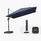 PURPLE LEAF 10'×10' Patio Umbrella with Base and Cover Outdoor Umbrella Large Cantilever Umbrella Windproof Offset Heavy Duty Sun for Garden Deck Pool Patio Navy Blue by PURPLELEAF