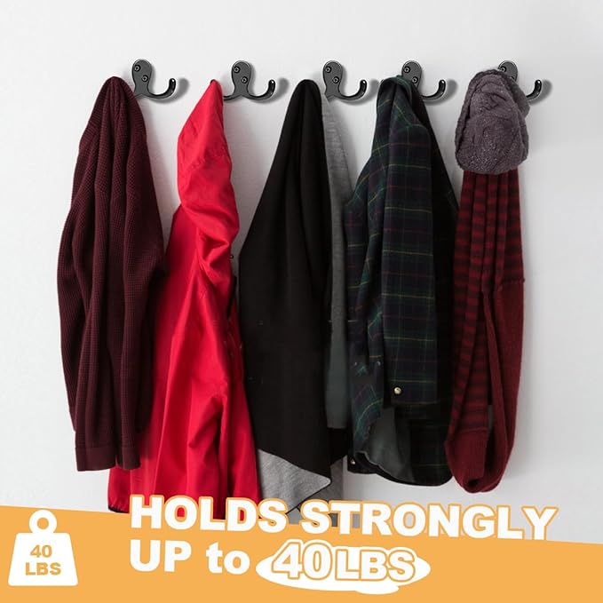 20 Pack Coat Hooks Wall Hooks for Hanging, Heavy Duty Double Prong Metal Hook - Image 3