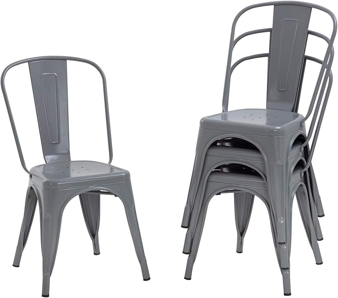 FDW Dining Chairs Set of 4 - Indoor/Outdoor, Metal, 18 Inch Seat Height, 330LBS Weight Capacity, Stackable, Restaurant & Bar Chairs by FDW