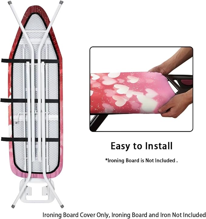 Red Hearts Ironing Board Cover and Pad Elastic Edge Universal Washable Resist - Image 4