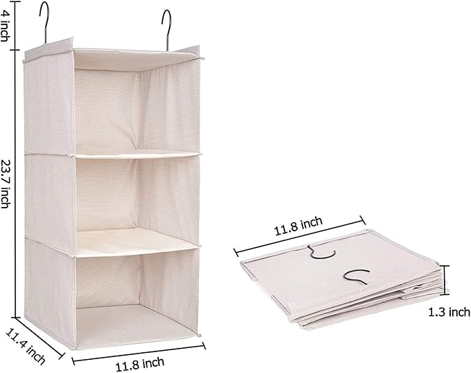Hanging Closet Organizer, Easy Mount Foldable 3-Shelf Hanging Closet Wardrobe - Image 3