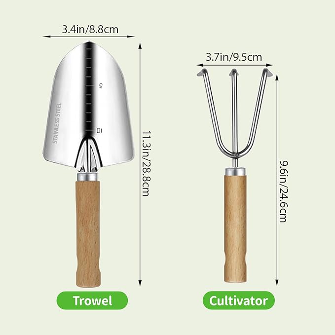 Garden Tool Set, 2 Pieces Stainless Steel Heavy Duty Garden Tools, Gardening Kit with Wooden Handle Garden Hand Tools, Durable Garden Tools for Gardening, Gardening Gifts for Women Men - Image 4