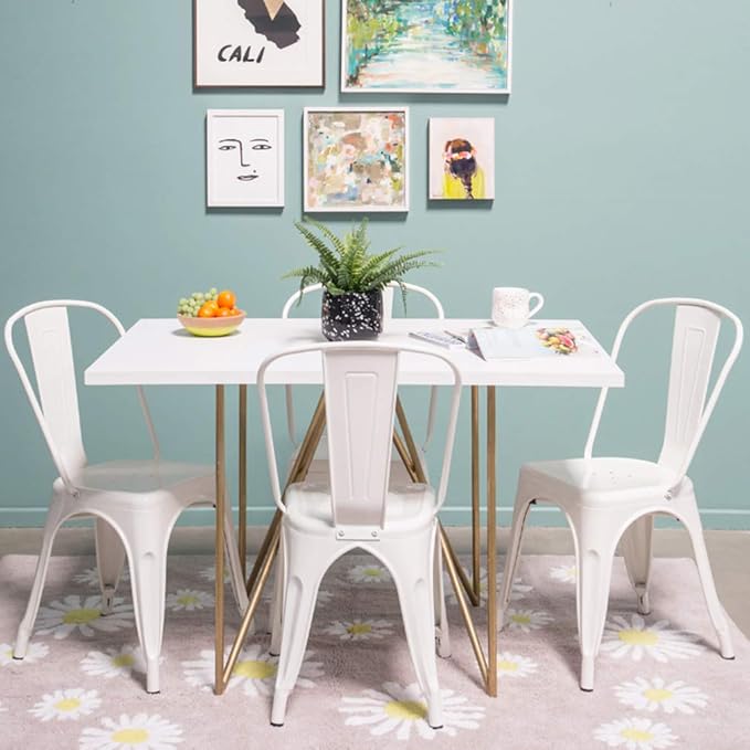 FDW | Set of 4 Metal Dining Chairs | Cream | Stackable Tolix Side Chairs with Backrest | Scratch-Resistant | Non-Slip Feet | Indoor/Outdoor Use | 330 lbs Capacity | Ideal for Kitchen & Restaurant - Image 7