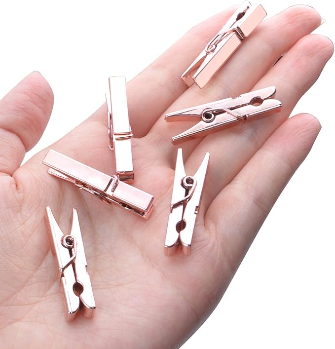 Mini Plastic Clips, 100 Pieces Rose Gold Photo Paper Pegs Clothespins Craft - Image 2