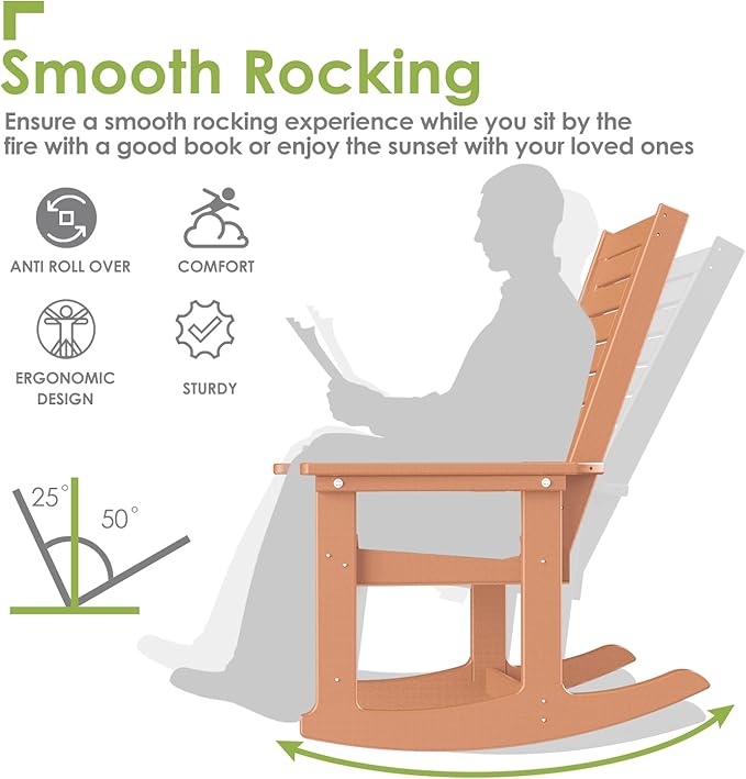 GREENVINES Outdoor Rocking Chairs | Set of 2 | Porch Rocker | HDPE Plastic | Teak | Oversized Rockers | High Back | Big & Tall | Ladder Back | for Patio Outside Backyard Balcony Garden - Image 4