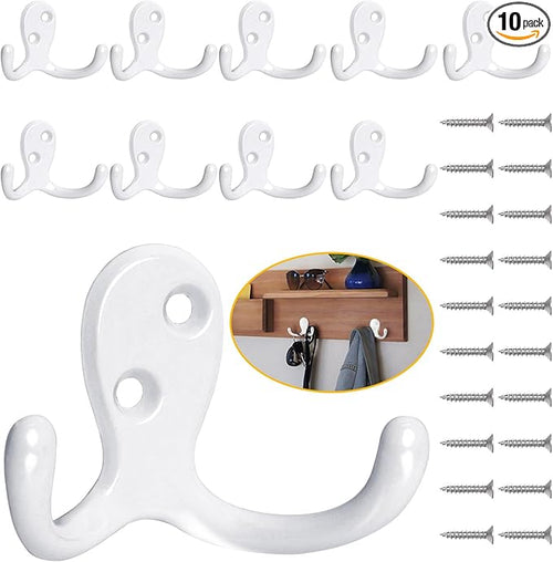 10 Pack Coat Hooks, Heavy Duty Double Prong Coat Hooks Wall Mounted by Homanu