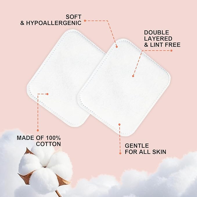 Premium Pure Cotton Pads 300 Count, Soft & Lint-Free Upgraded Edge Stitching - Image 3