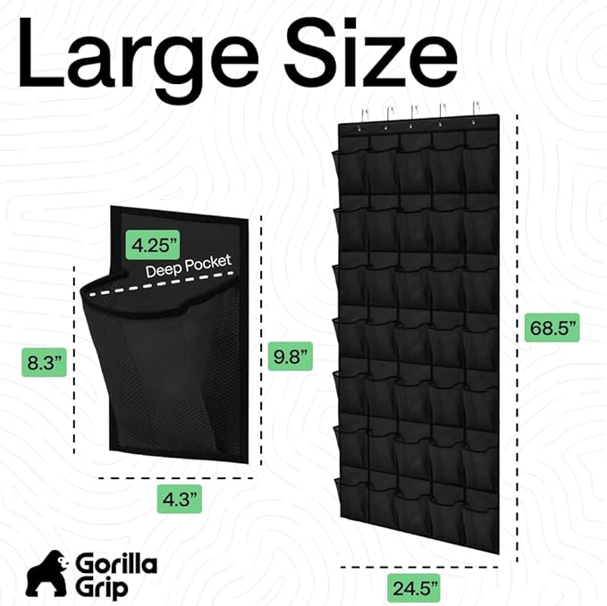 GORILLA GRIP Over the Door Shoe Organizer, 35 Large Breathable Mesh Pockets - Image 7