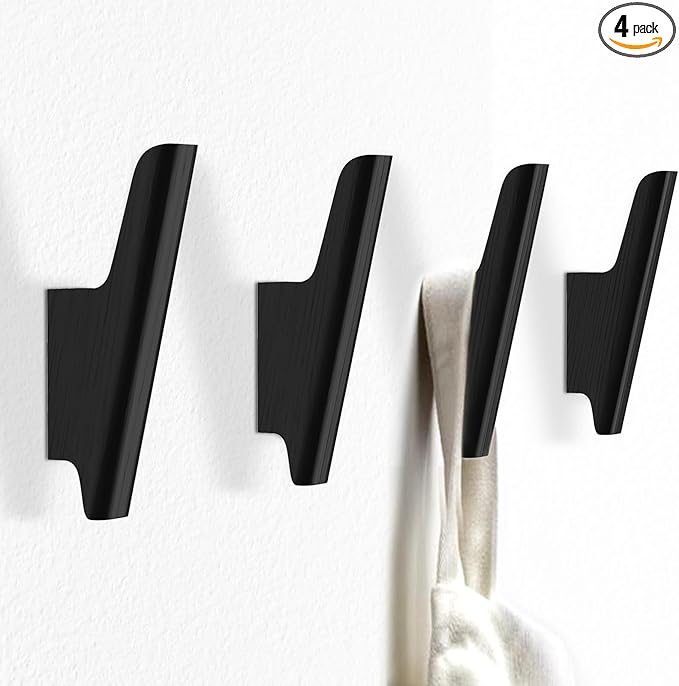 Wood Wall Hooks 4 Pack Coat Hooks Wall Mount Black Wooden Hooks by Unknown
