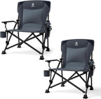 EVER ADVANCED Oversized Folding Camping Chair for Adults, Heavy Duty Lawn Chair with Side Pockets, Portable Collapsible Quad Chair for Outside, Support Up to 500lbs, Grey 2PACK by EVERADVANCED