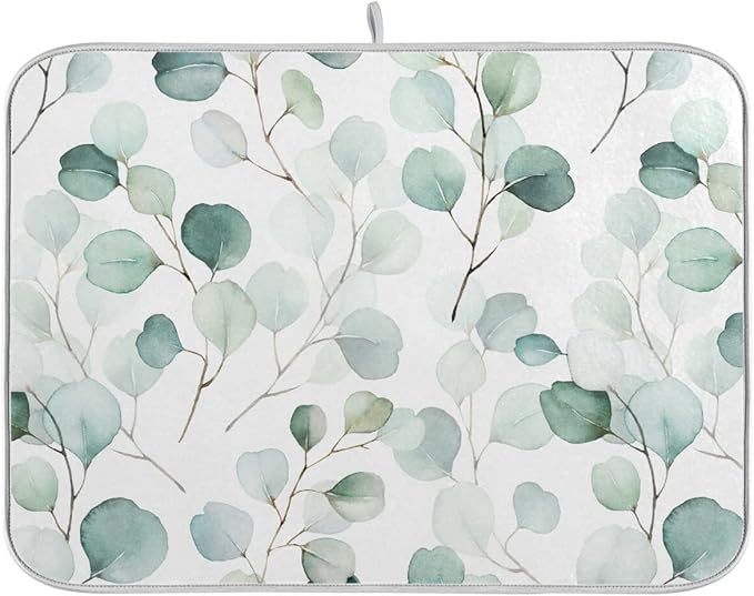 Green Leaves Dish Drying Mat 18x24 by Wamika
