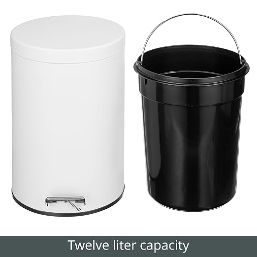mDesign 3.2 Gallon/12 Liter Round Metal Step Trash Wastebasket, Garbage - Image 6