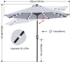 ABCCANOPY Durable Solar Led Patio Umbrellas with 32LED Lights 11FT (Grey) - Image 3