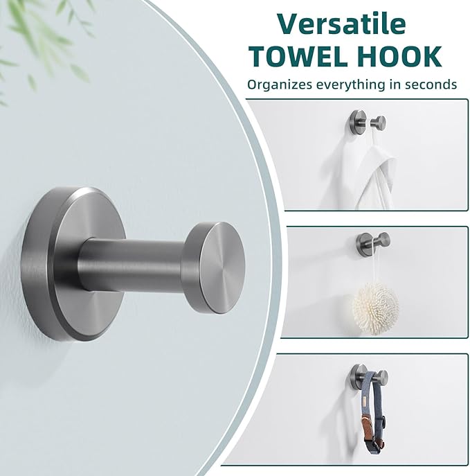 APLusee Gunmetal Gray Single Robe Hook, 304 Stainless Steel Heavy Duty Towel - Image 5