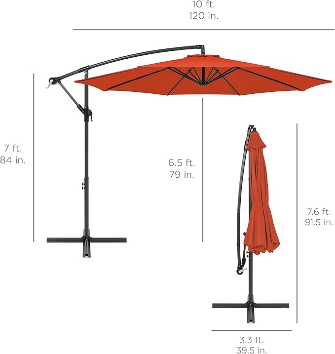Best Choice Products 10ft Offset Cantilever Hanging Market Patio Umbrella, 8 Sturdy Ribs, Easy Adjustment - Rust - Image 7
