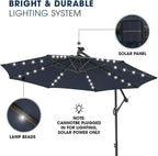 wikiwiki 10ft Solar LED Patio Umbrella with Base Included, Offset Umbrella with Weighted Sandbag Base, Cantilever Patio Umbrella for Backyard, Garden & Deck, 32 LED Lights & Polyester Shade, Navy Blue - Image 3