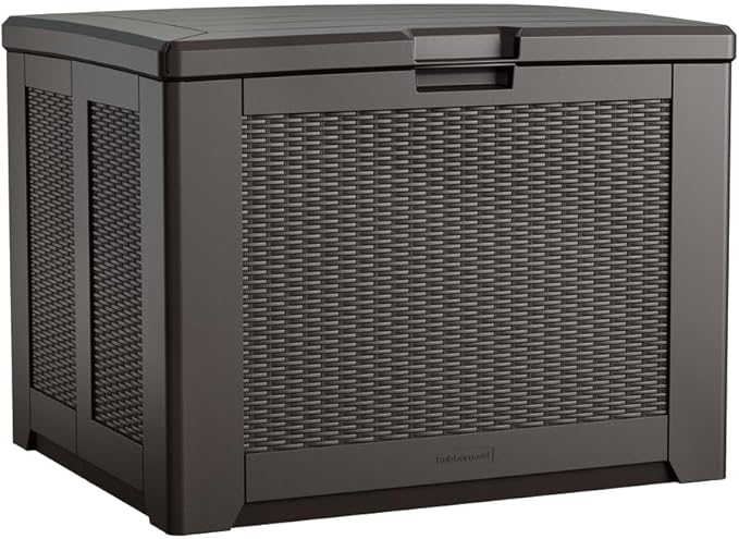 Rubbermaid Medium Resin Outdoor Storage Deck Box (74 Gal) Weather Resistant Brown Deck Organization for Home/Backyard/Pool Chemicals/Toys/Garden Tools/Porch/Patio Cushions by Rubbermaid