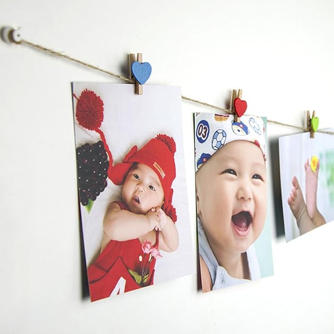 uxcell Card Photo Paper Love Heart Crafts Spring Pegs Mini Wooden Plastic Art - Image 4