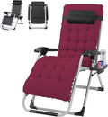 VINGLI Padded Zero Gravity Chair, Lounge Chair with Removable Cushion & Tray， Folding Reclining Patio Chairs， Recliner Chair for Lawn，Indoor Outdoor-Red by VINGLI