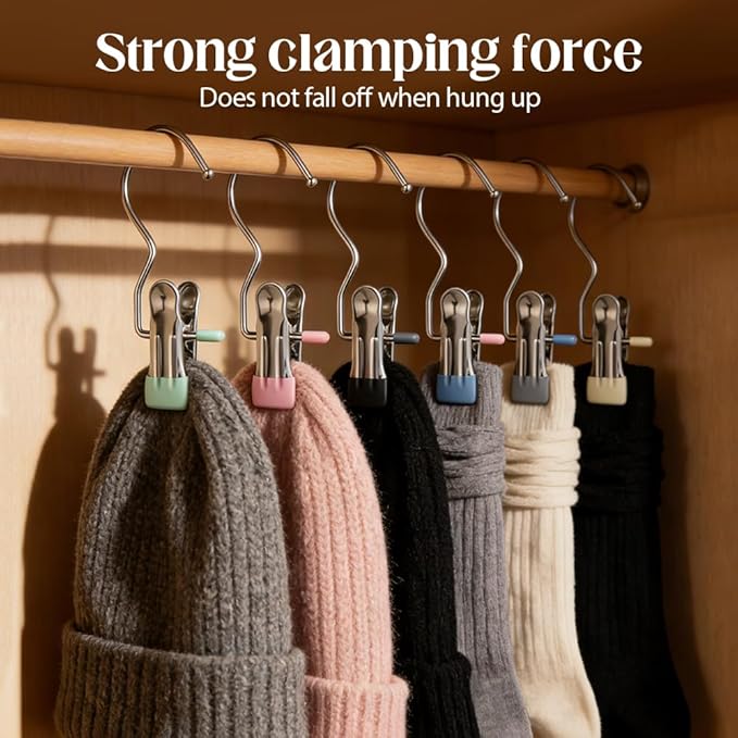 Space-Saving Clothespin Hat Pants Storage Hanging Travel Hook, Stainless Steel - Image 6