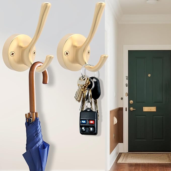 Gold Coat Hooks for Wall, 2 Pack Heavy Duty Towel Robe Hooks, Hats Hooks for - Image 4