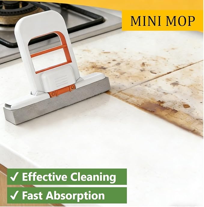 Mini Mop and Cleaning Brush Set, Foldable Self-Squeeze Sponge Mini Mop & Hard - Image 4