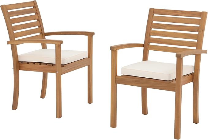 OC Orange-Casual Stackable Patio Dining Chairs Set of 2, Outdoor Acacia Wooden Chairs w/Armrest & Removeable Fabric Cushion, for Porch, Backyard, Garden, Indoor, Beige by OCOrange-Casual