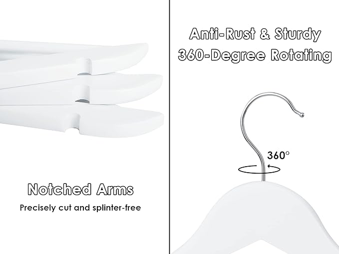 StorageWorks White Wooden Hangers 30 Pack, Heavy Duty Wood Hangers - Image 6