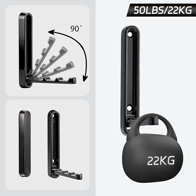2 Pcs Folding Coat Hooks, 4.33 in Extended Foldable Black Wall Hooks Heavy Duty - Image 4