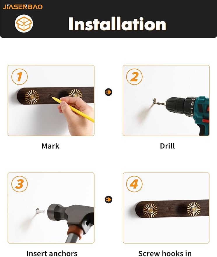 1 Pack Coat Rack Wall Mounted Antique Brass Wood Towel Hooks - Image 3