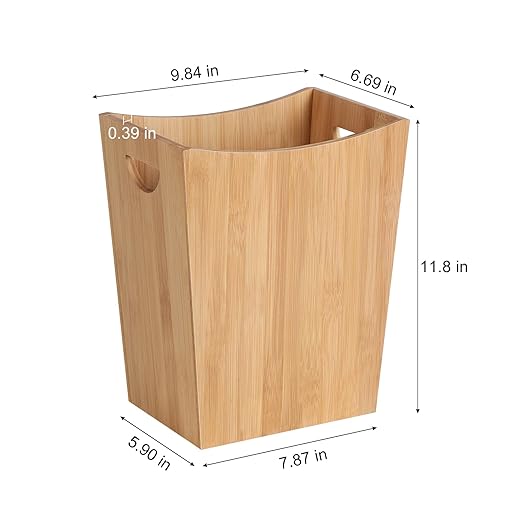 MOOACE Small Trash Can, Bamboo Bathroom Trash Can, Office Waste Basket - Image 3