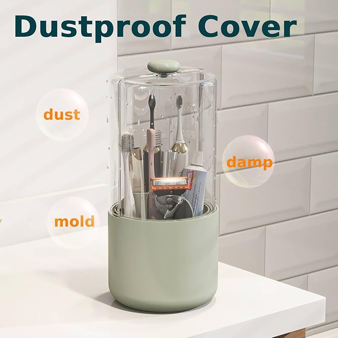 Toothbrush Holder with Cover 360 Rotating 4 Compartments Bathroom Toothpaste - Image 2