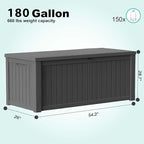 EasyUp 180 Gallon Outdoor Storage Box, Resin Waterproof UV-Resistant Deck Box with Hydraulic Lid Support, Reinforced Stability for Patio, Garden, and Poolside, Black - Image 2